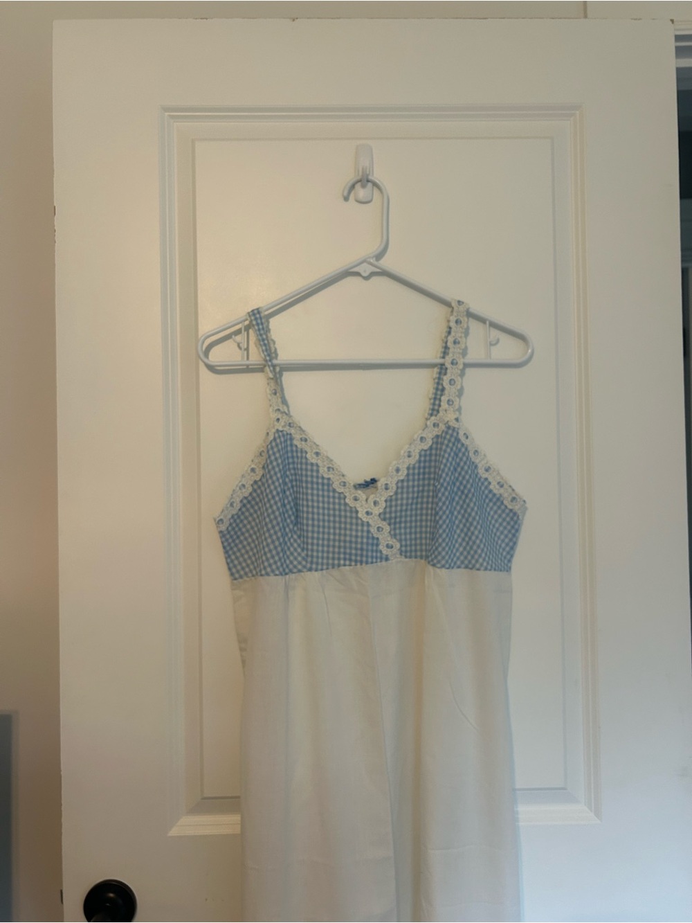 Blue Gingham Lace-Trim Slip Dress - Women Intimates & Sleepwear
